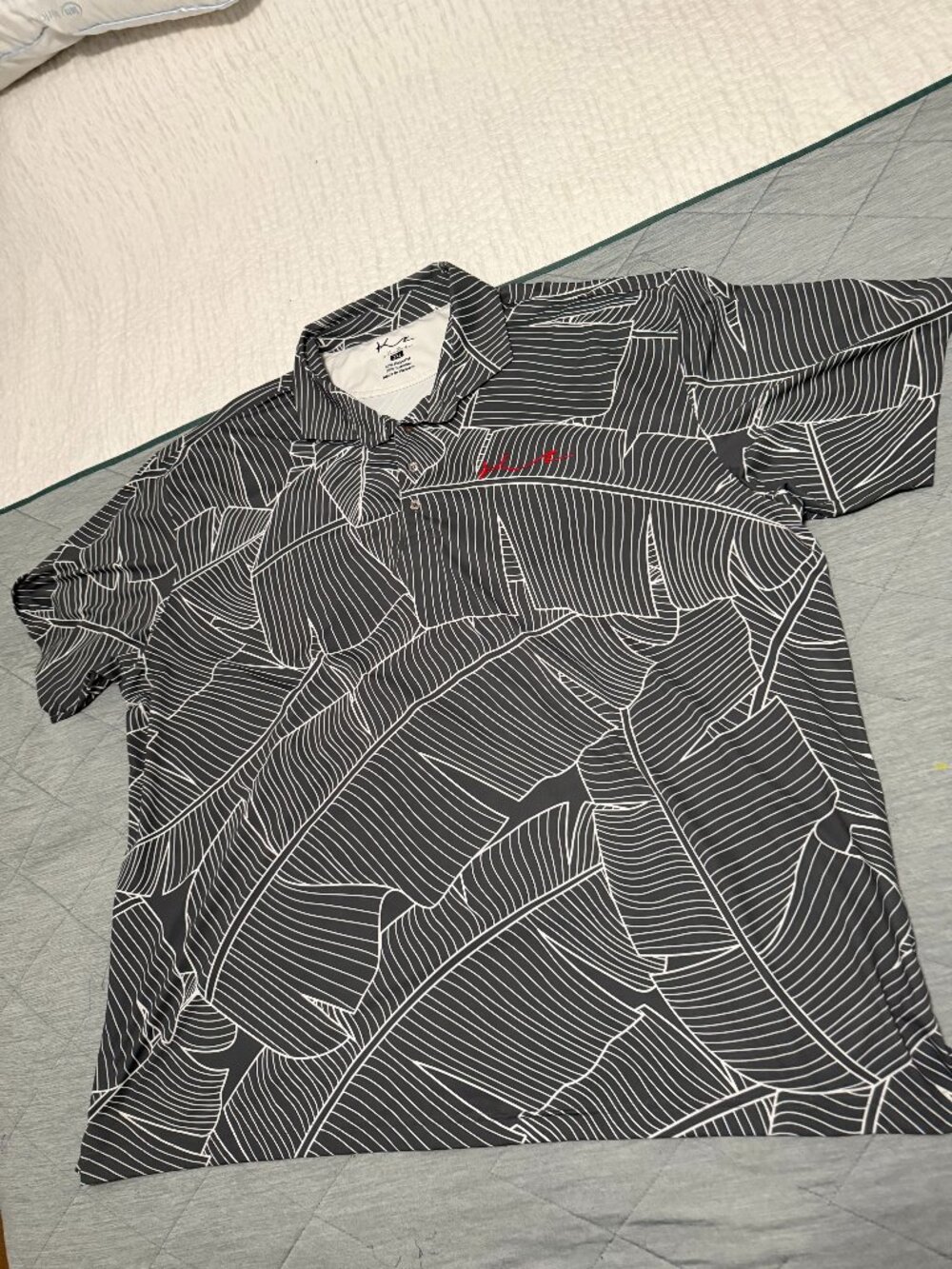 Mens Ka`imioke Kai Banana Palm Polo black white 4XL